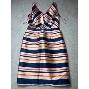New Trina Turk Tan Blue‎ Pink Striped Size 2 Dress Elegant Women Fashion
